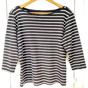 Vintage Design Assets B&W Sailor Striped Boat Neck Top with 3/4 Sleeves Sz XL